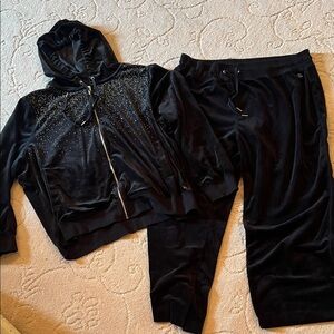 Calvin Klein Black Velour Tracksuit with Rhinestone Detail
